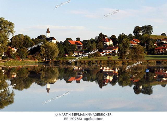 Lake Bayersoiener See, Soier See or Soiener See, Bad Bayersoien, Pfaffenwinkel, Upper Bavaria, Bavaria, Germany, Europe