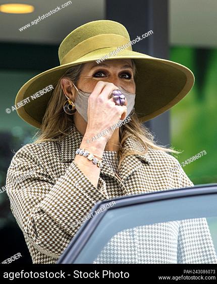 Queen Maxima of The Netherlands leaves at Smit & Zoon in Weesp, on May 26, 2021, after a visit the company specialized in products for leather processing