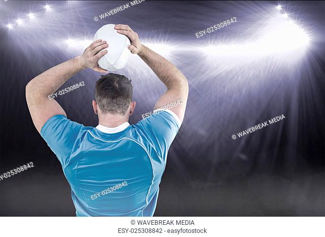 Composite image of rugby player throwing the ball 3D