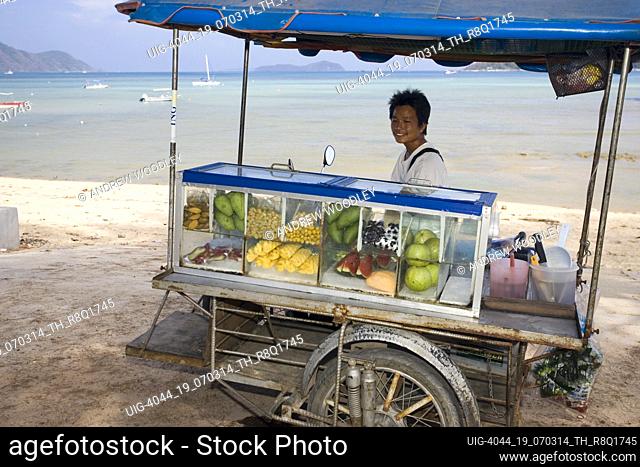 Tricycle stall fruit seller Rawai Beach Phuket Thailand