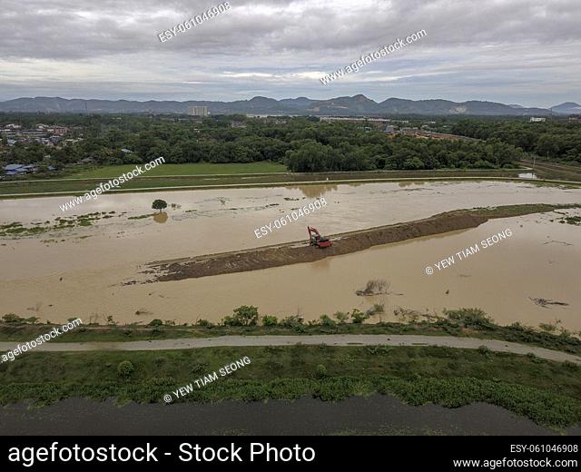 Flood at river near agricultural farm of Malaysia