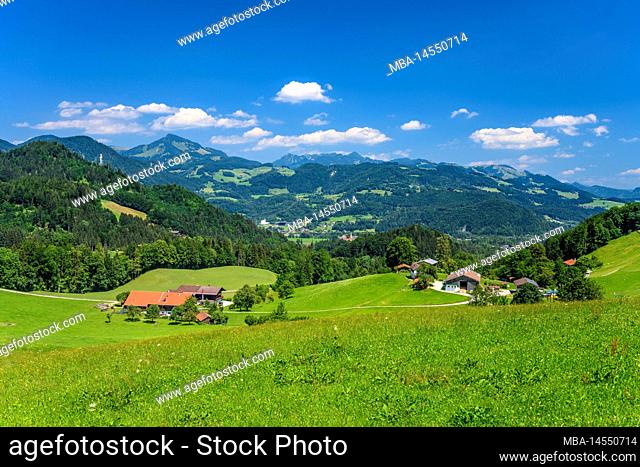 Germany, Bavaria, county Rosenheim, Oberaudorf, Zimmerau, view over Inntal valley against Chiemgau Alps