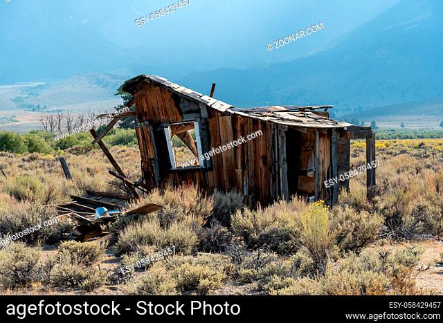Abandoned house camper trailer in the middle of the desert in California's Mojave desert, near Ridgecrest