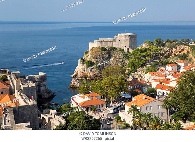 View to Fort Lovrijenac from the Minceta Tower, highest point of the city walls, Dubrovnik, UNESCO World Heritage Site, Dubrovnik-Neretva, Dalmatia, Croatia