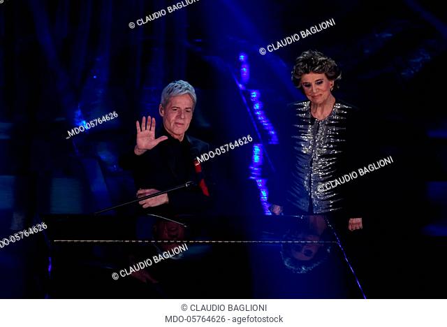 Italian tv host Claudio Baglioni with Franca Leosini on the Ariston stage during the 68th Festival di Sanremo. .Sanremo, February 7th 2018
