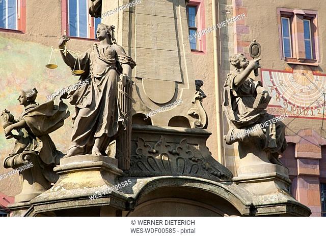 Germany, Bavaria, Franconia , W¸rzburg, Fountain in front of old townhall, lclose-up