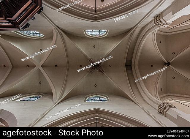 Brussels Old Town, Brussels Capital Region - Belgium Symmetric ceiling of the church of Saint-Nicolas de la Bourse