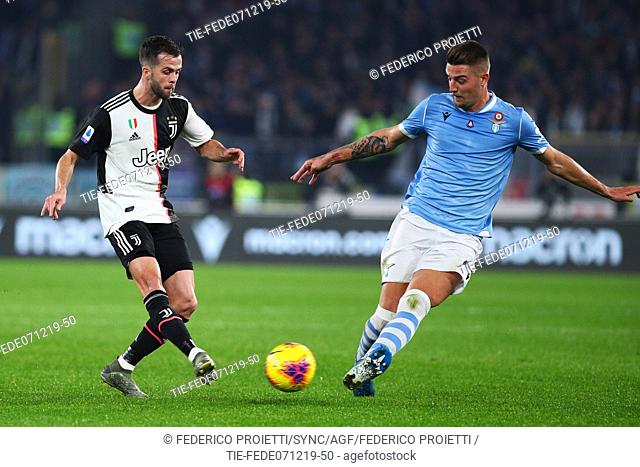 Miralem Pjanic, Sergej Milinkovic Savic during the fooball match Lazio vs Juventus, Rome, ITALY-07-12-2019