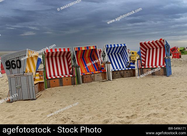 Beach chairs on the beach, Langeoog, Lower Saxony, Germany, Europe