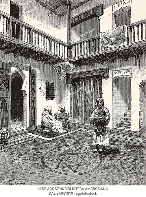 Interior of a wealthy home in Tangier, Morocco, illustration from L'Illustration, Journal Universel, No 1965, Volume LXXVI, October 23, 1880