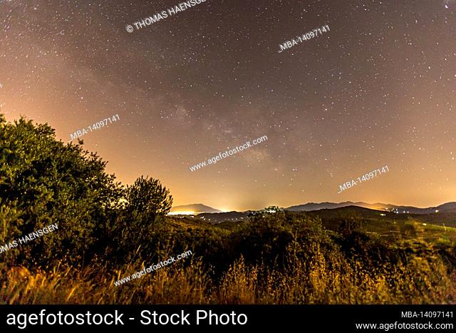 nightsky with stars and the milkey way at malaga province, in the region of the sierra de las nieves national park, andalusia, spain