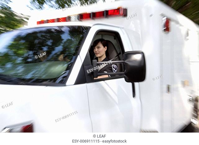 Motion blur of an ambulance speeding to accident