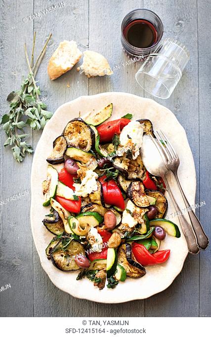 Grilled vegetable salad with feta cheese and oregano (Greece)