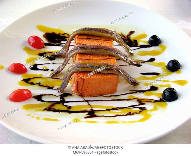 Mousse of 'escalivada' (typical preparation of Catalan cuisine that consists of several types of grilled vegetables) with anchovies