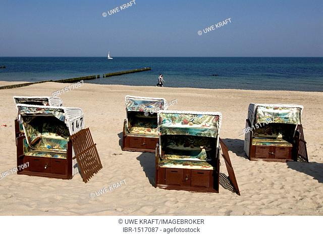 Beach chairs on the beach of Kuehlungsborn on the Baltic Sea, Mecklenburg-Western Pomerania, Germany, Europe