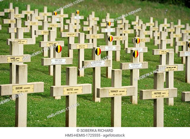 France, Ardennes, Sedan, Saint Charles Cemetery, french and belgian graves aligned