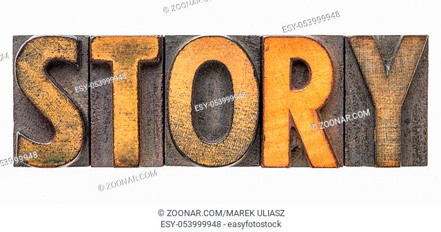 story - isolated word in vintage letterpress wood type printing blocks