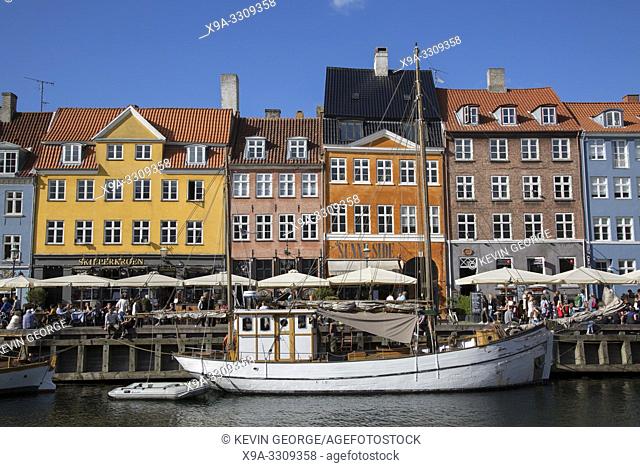 Fishing Boats and Restaurants in Nyhavn; Copenhagen; Denmark
