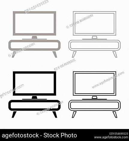 TV set on the cupboard commode bedside table Home interior concept icon set black grey color vector illustration flat style simple image