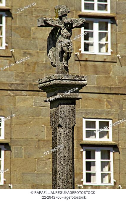 Santiago de Compostela (Spain). Stone crucifix in the historic center of Santiago de Compostela