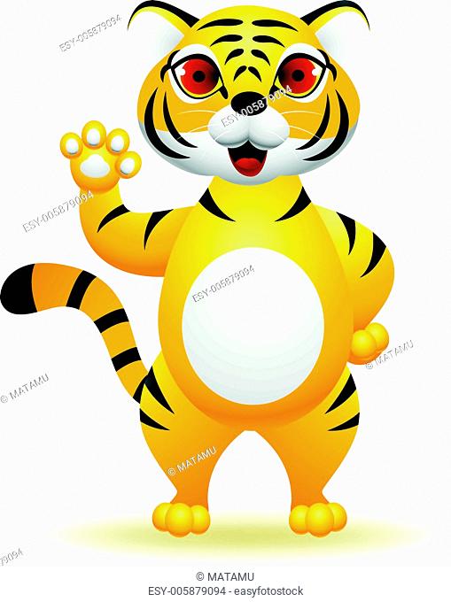 Tiger cartoon waving hand