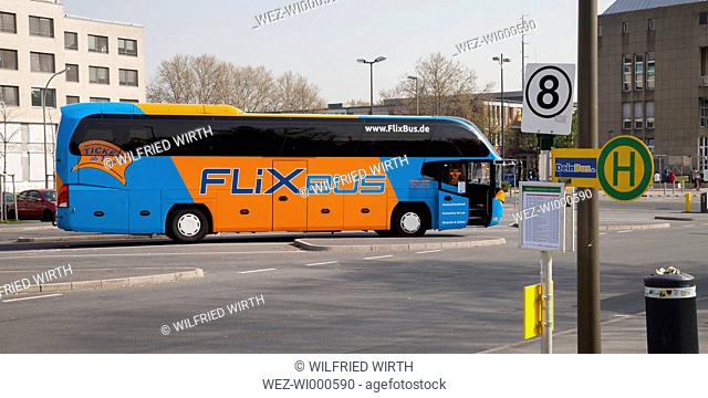 Germany, North Rhine-Westphalia, Dortmund, Bus stop, Long-distance bus, FlixBus