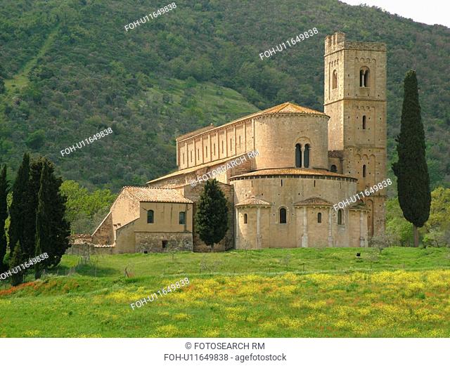 Tuscany, Sant'Antimo, Toscana, Italy, Europe, 13th-century Romanesque Abbazia di Sant'Antimo