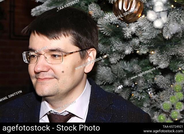 RUSSIA, MOSCOW - DECEMBER 13, 2023: Russian grandmaster Evgeny Tomashevsky attends the opening of the Chess Stars 3.0 international speed chess tournament at...