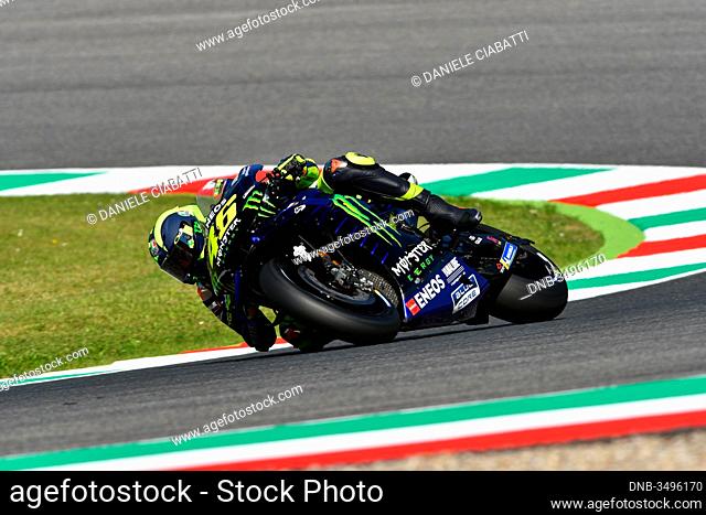 Mugello - Italy, 31 May: Italian Yamaha Movistar Team rider Valentino Rossi in action at 2019 GP of Italy of MotoGP on May 2019 in Italy