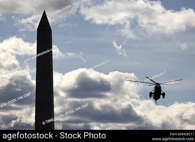 Marine One, with United States President Joe Biden aboard, approaches the South Lawn of the White House in Washington, DC, US, on Tuesday, December 19, 2023