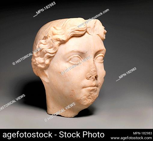 Marble portrait of Livia. Period: Early Imperial, Tiberian; Date: ca. A.D. 14-37; Culture: Roman; Medium: Marble; Dimensions: Other: 9 7/8 x 7 1/4 x 6 3/8 in