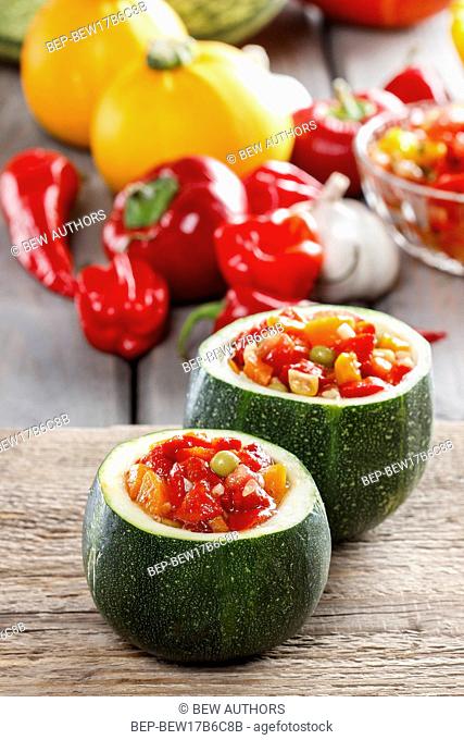 Zucchini stuffed with vegetable salad