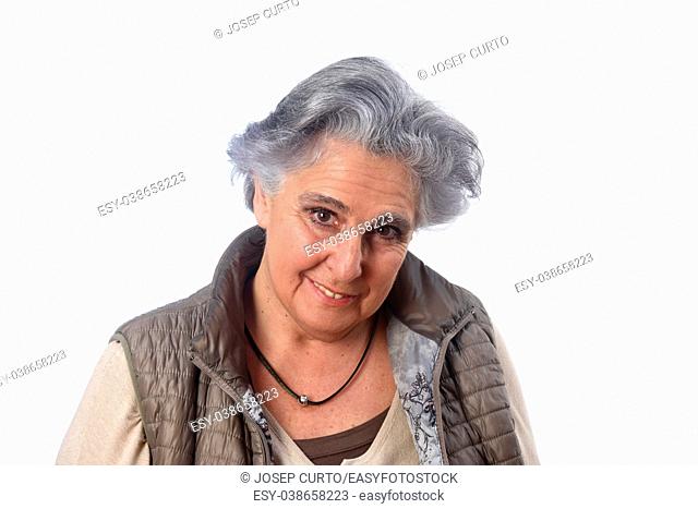 portrait of a senior woma on white background
