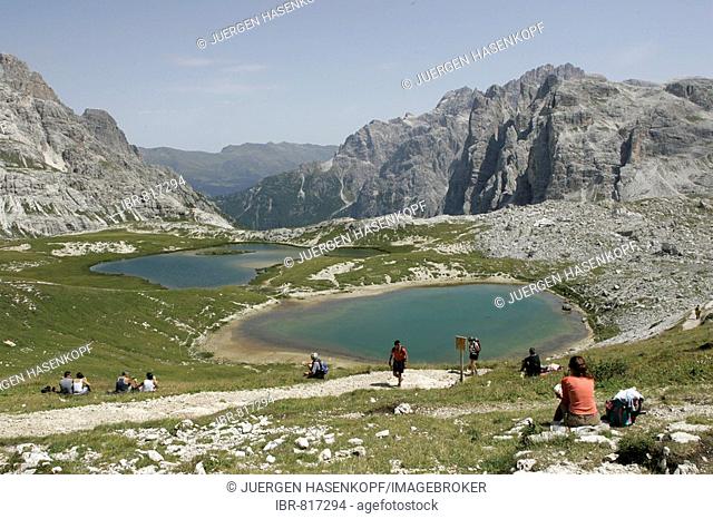 Laghi dei Piani or Boedenseen Lakes on the Drei Zinnen or Tre Cime di Lavaredo Plateaux, Sexten, Sesto Dolomites, Pustertal Valley or Val Pusteria