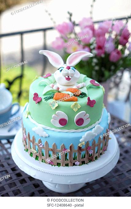 An Easter cake with coconut and passion fruit
