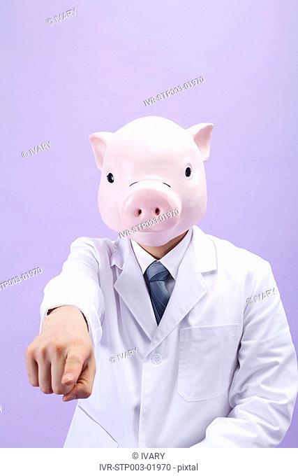 Pig Head Nutritionist Pointing Finger