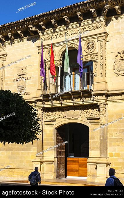 Plateresque facade of the Town hall, Baeza, UNESCO World Heritage Site. Jaen province, Andalusia, Southern Spain Europe
