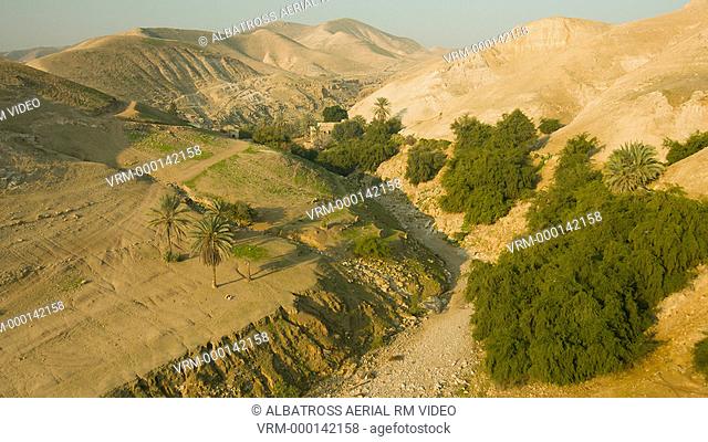 Israel Judean Desert Cliff Aerial Birds Eye View over an old farm