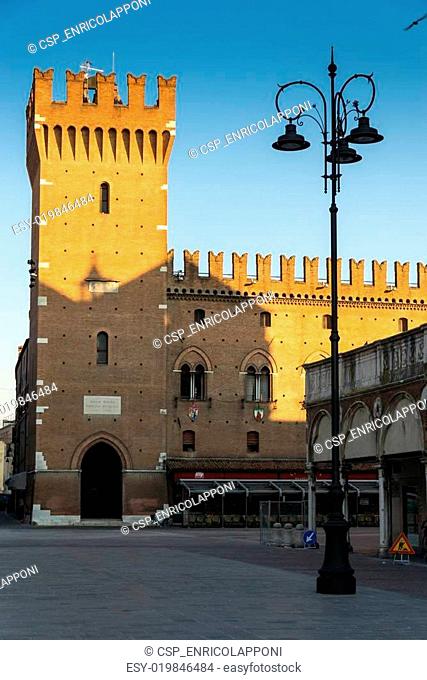 Tower of the city hall of Ferrara Italy