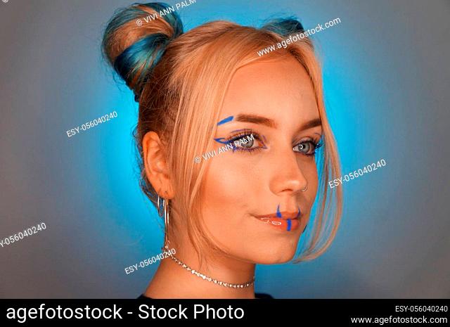 younb blond woman with makeup
