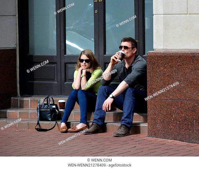 Brian O'Driscoll and wife Amy Huberman stop off for a hug and a coffee in Butlers on Chatham Street before sitting down outside The Westbury Hotel to enjoy the...