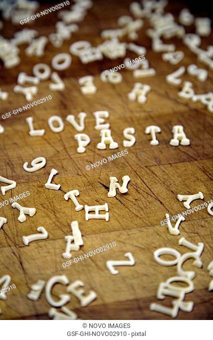 Love & Pasta Spelled with Alphabet Noodles