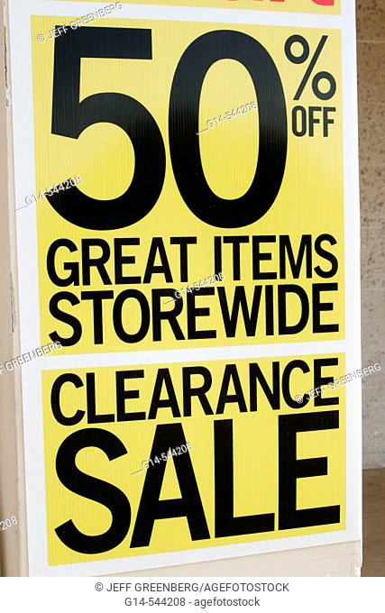 Sign, 50% off clearance sale. Miami. Florida. USA