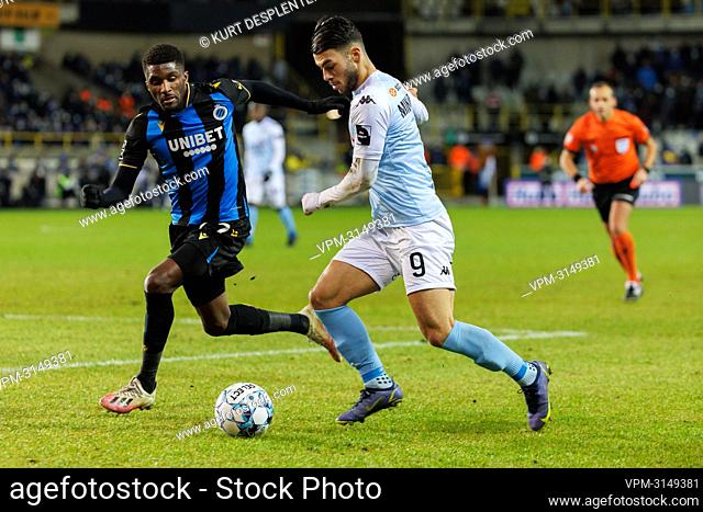 Club's Clinton Mata and Seraing's Georges Mikautadze fight for the ball during a soccer match between Club Brugge KV and RFC Seraing