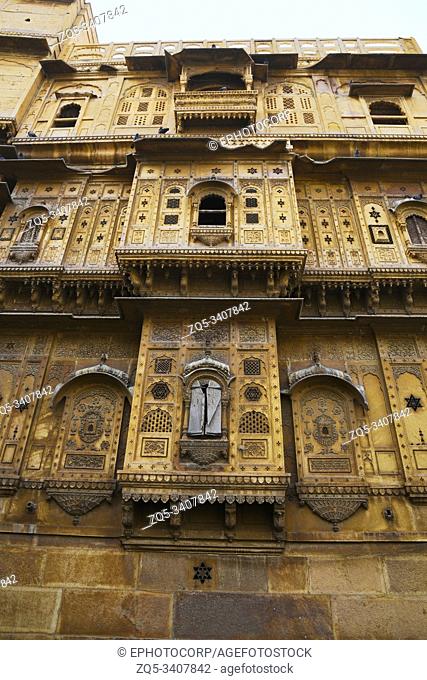 Traditional architectural details of Haveli, palace at Jaisalmer, Rajasthan, India