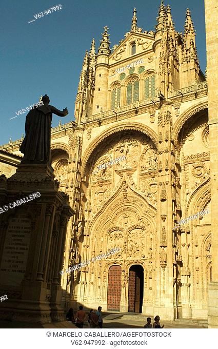 Main facade of the old cathedral of Salamanca - Spain