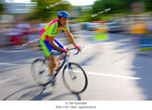 Cyclist takes part in Le Prix De La Ville De Lucmau in France