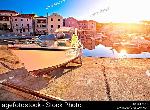Village of Sali on Dugi Otok island colorful morning harbor view, Dalmatia archipelago Croatia