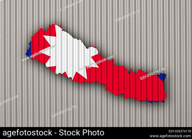 Karte und Fahne von Nepal auf Wellblech - Map and flag of Nepal on corrugated iron