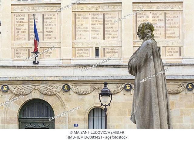 France, Paris, Place du Pantheon, statue of Corneille in front of the library Sainte Genevieve (1851) designed by the architect Henri Labrouste